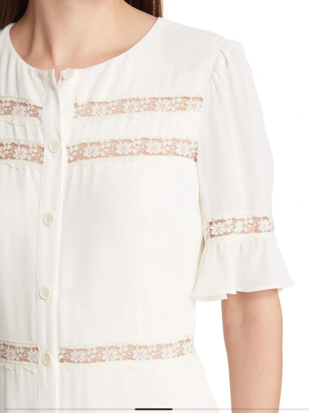 Reformation Cream Lace-Trim Button Front Dress - Picture 2 of 16